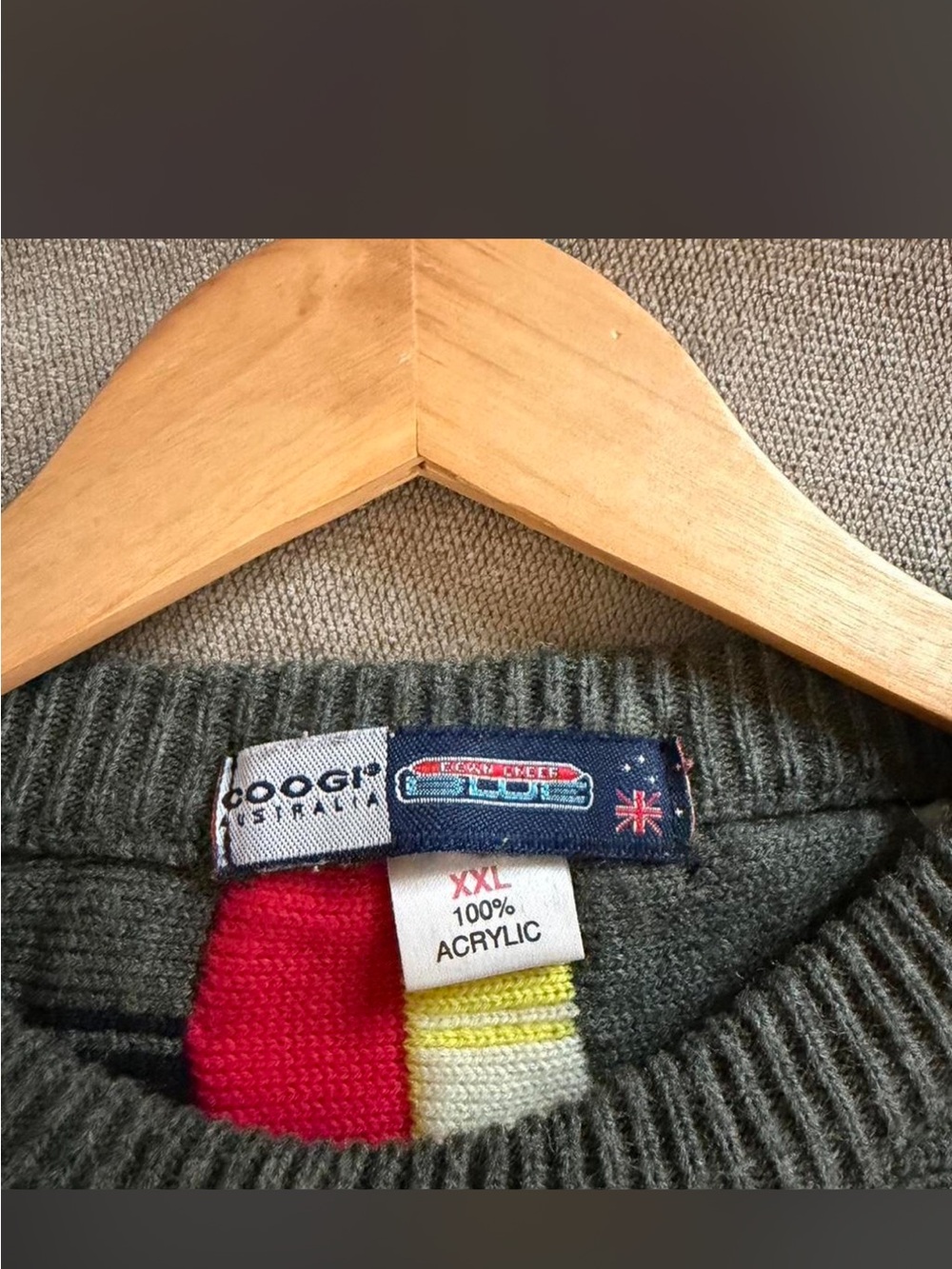 COOGI Men's Multicolor Sweater - Gray with Red and Yellow Accent